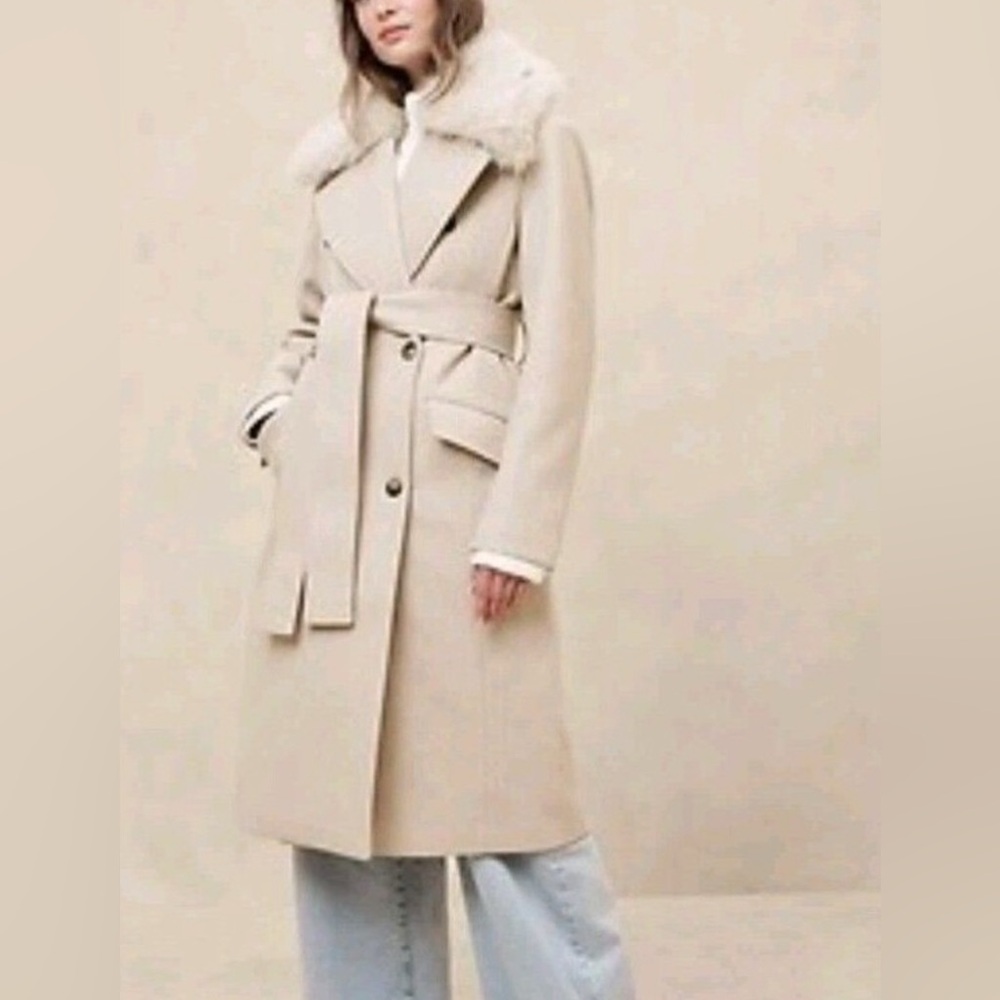 SOLD - NWT✨Banana Republic Factory✨ Lined Long Coat with Detachable Fur Collar